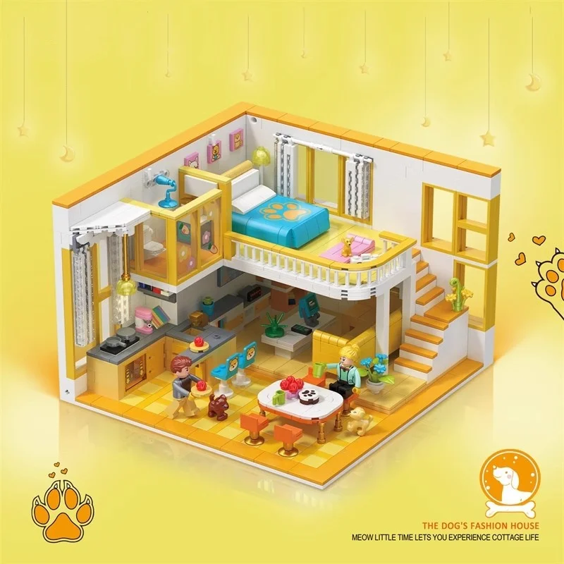 New Three-dimensional Villa Cats Apartment Girl Adult Version Of Educational Assembly Blocks House Street View Building Toy Gift