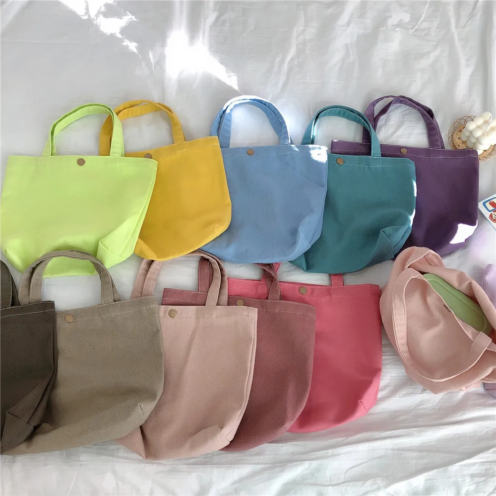 Morandi Color Twill Canvas Bag Simple Handheld Square Bag Low Saturation Color Shoulder Bag Shopping Bag for Women