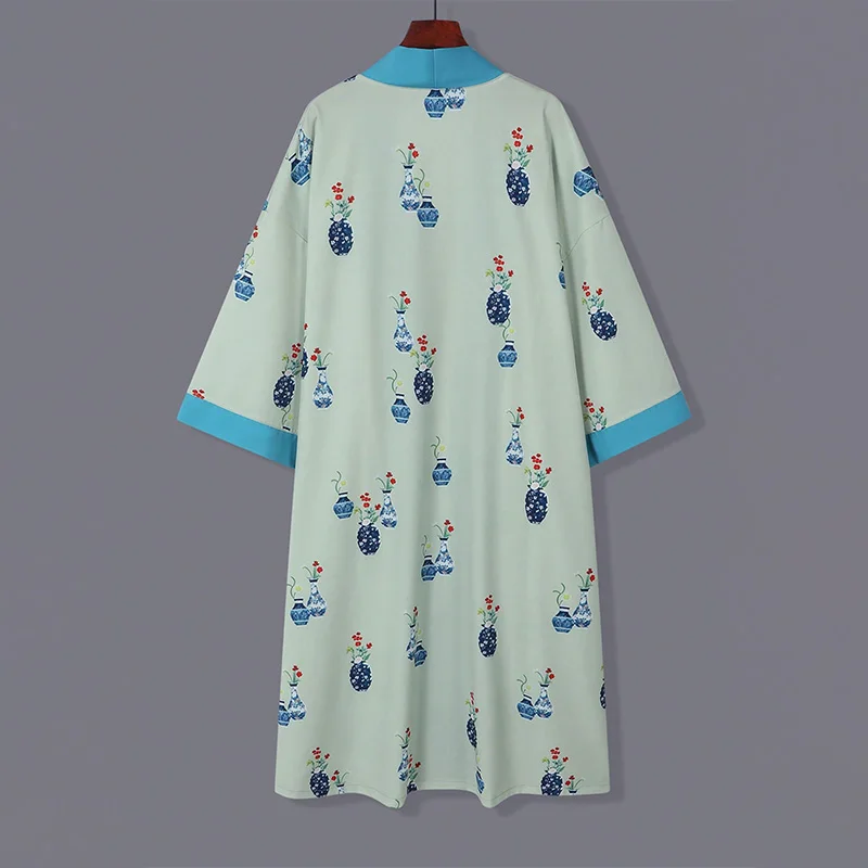 الأوروبية والأمريكية فضفاضة الرجعية أنيقة حجم كبير منتصف طول مطبوعة كيمونو سترة الصيف التعادل متابعة يوكاتا ثوب النوم الشاطئ الشمس حماية التستر سترة