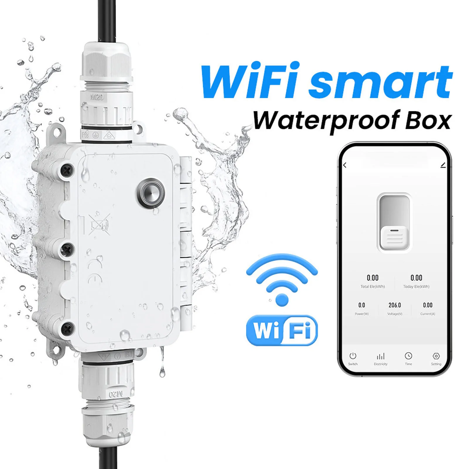 

Уличная распределительная коробка Wi-Fi 16A IP67 Водонепроницаемая коробка Управление через приложение Умный таймер для освещения дорожки у бассейна Праздничное украшение