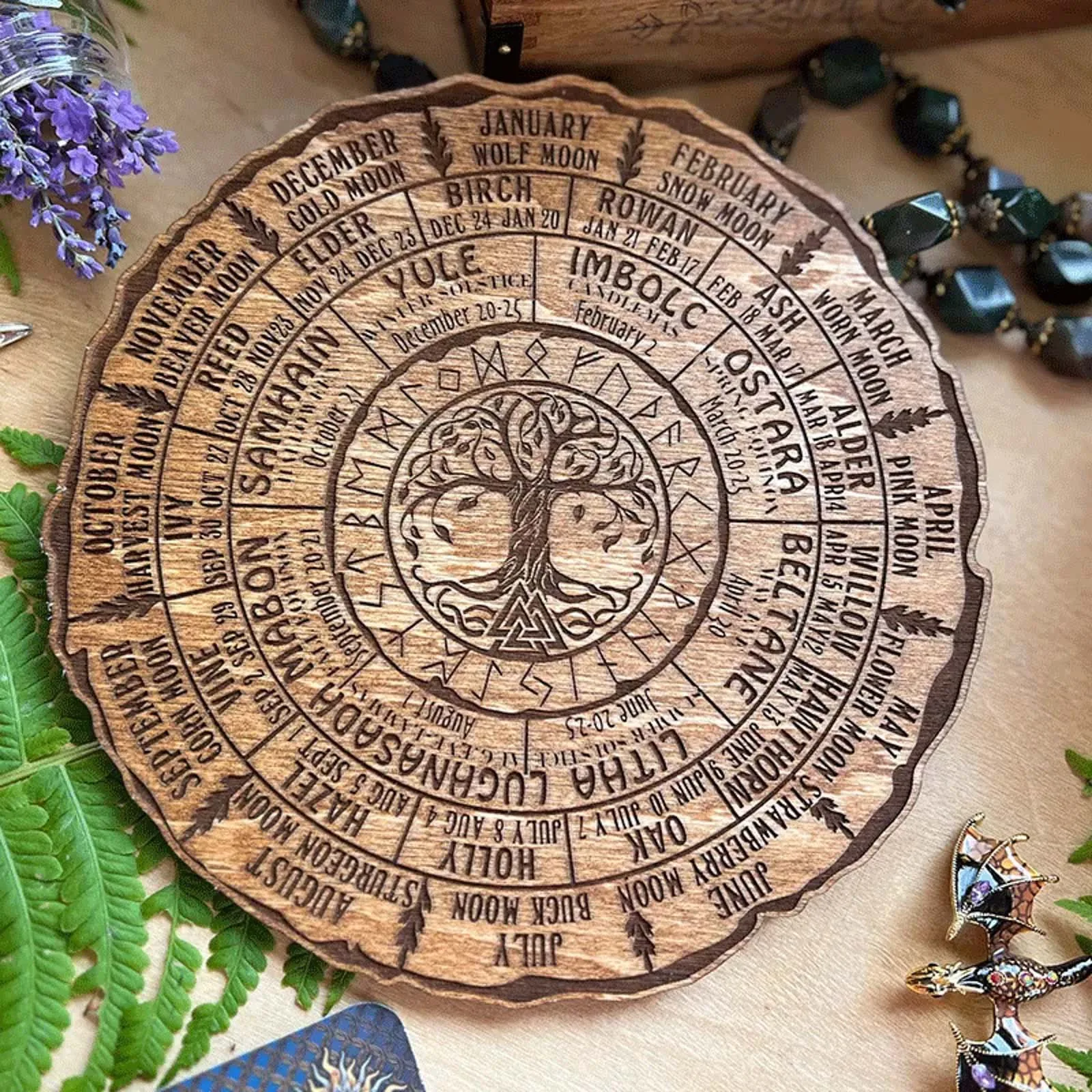 

Engraved Wheel Of The Year Calendar Round Shape Celtic Tree Calendar Wiccan Themed Decoration Home Decor Calendar Ornaments