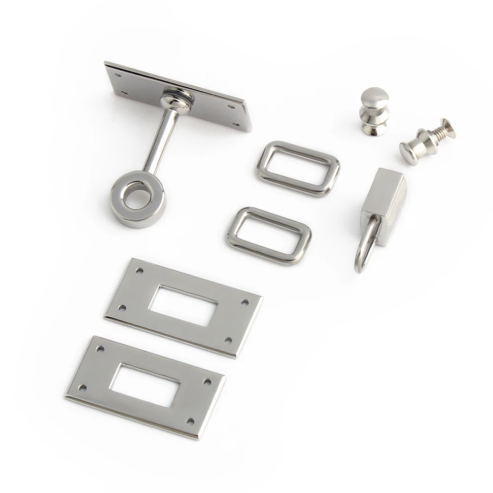 1/4/10Sets New Style Stainless Steel Metal Rectangle Eyelets Lock For Purse Handbags Bags Hanger Sole Plate Lock Accessories