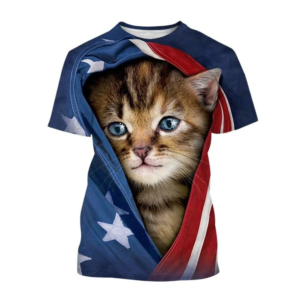 2023 Funny Cute Cat Pattern Child T-shirts 3D Animal Printed Tees Fashion O-neck Oversized Short Sleeve Summer Casual Kids Tops