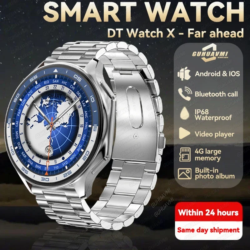 

2024 New For HUAWEI IOS Watch X IP68 Waterproof Smart Watch 4G Large Memory Album Smart Watches Men Sapphire Screen Video Player