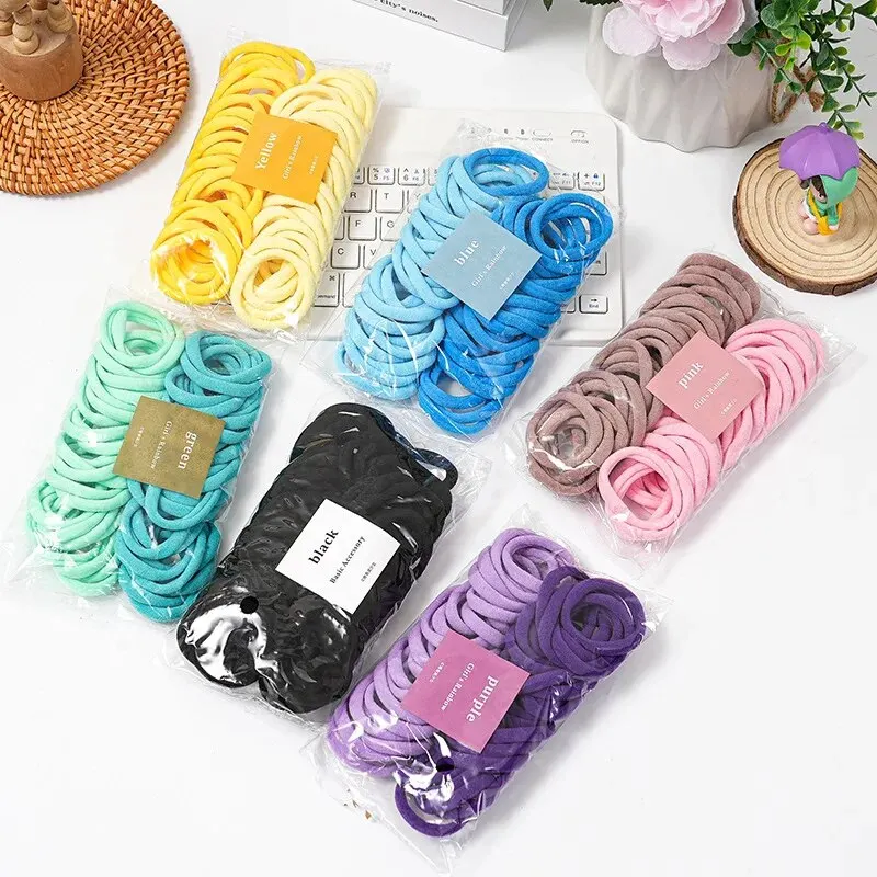 50 Piece Set Of Dual Color Four Season High Elastic Seamless Hair Rope Simple and Durable Fashionable Leather Band Soft Knitt