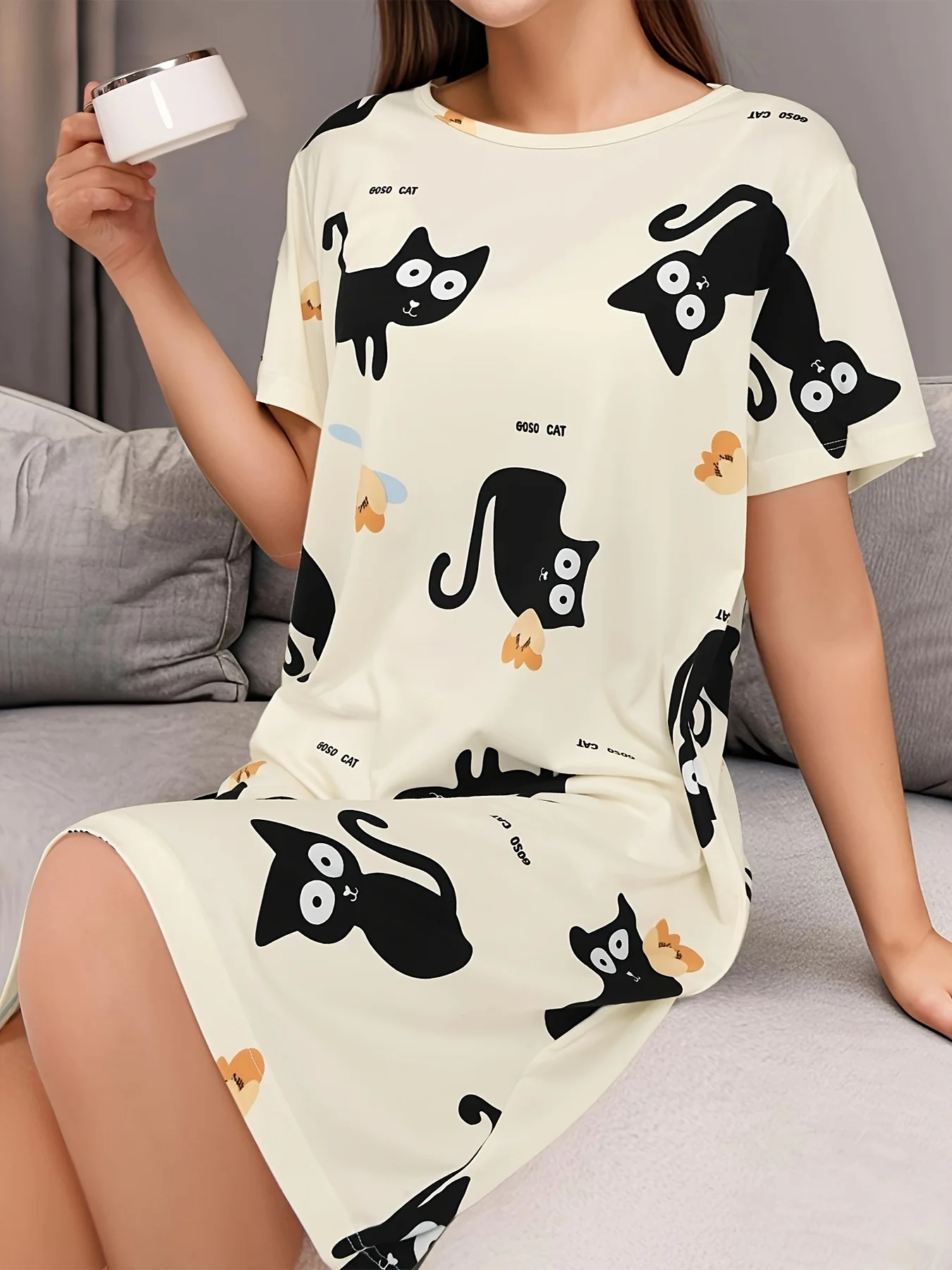 Cute Ladies Summer Loose Nightgown Girl\'s Plus Size Dresses Outdoor Casual Knee Length Dresses Women\'s Homewear O Neck Nightgown