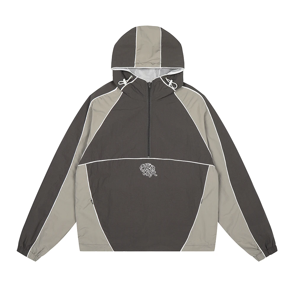 

Color Match Windbreaker Bomber Jacket for Men and Women Zipper Embroidery Patchwork Loose Outwear Coat Oversized