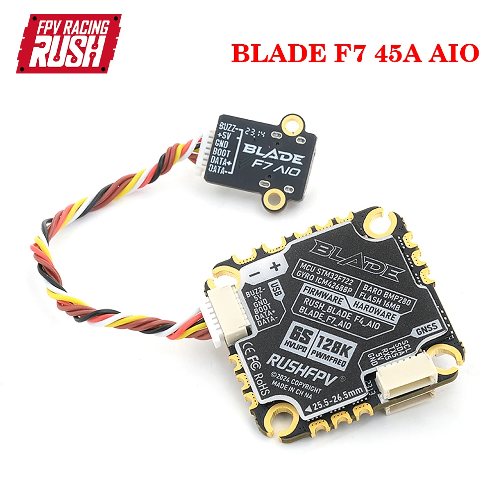 

Контроллер полета RUSHFPV BLADE F7 45A AIO F722 blheli _ 32 45A 4 в 1 ESC 16 Мб черный ящик 3-6S LiPo для радиоуправляемого FPV Фристайл дрона