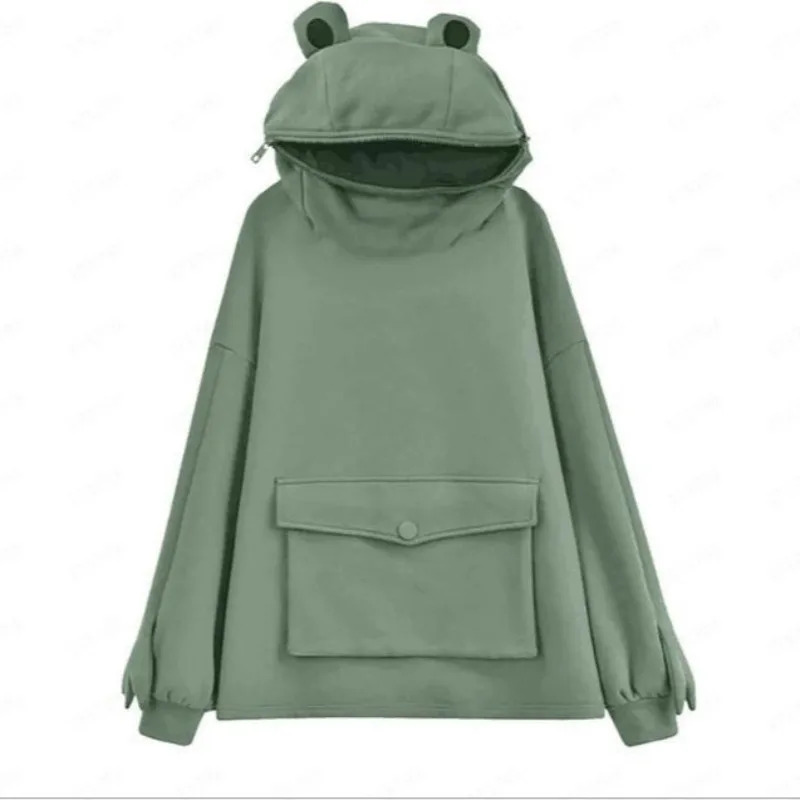 

Women's Mid-length Design Frog Hooded Lazy Style Jacket Top