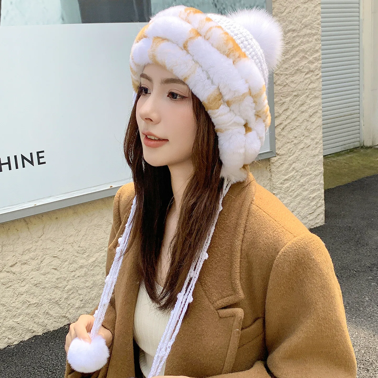 Autumn Winter Real Rex Rabbit Fur Hat Thick Warm Ear Protection Head Cover Hat Female Lei Feng Cap