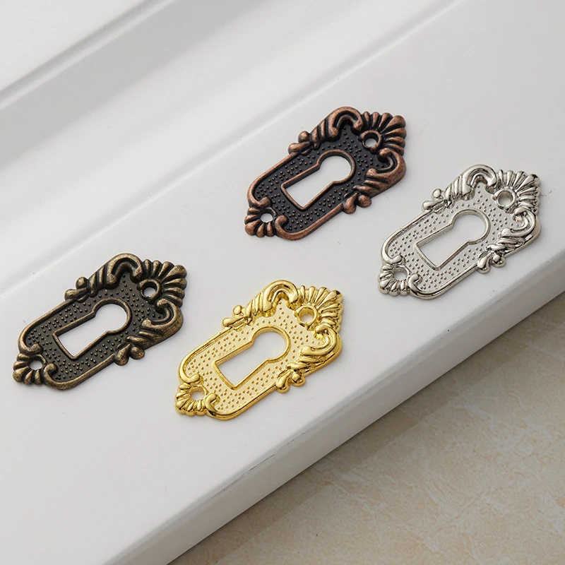 2Pcs Classic Decorative Keyhole Cover European Vintage 45x23mm Corner Stick Code Lock Piece Drawer Key Escutcheon Piece Alloy