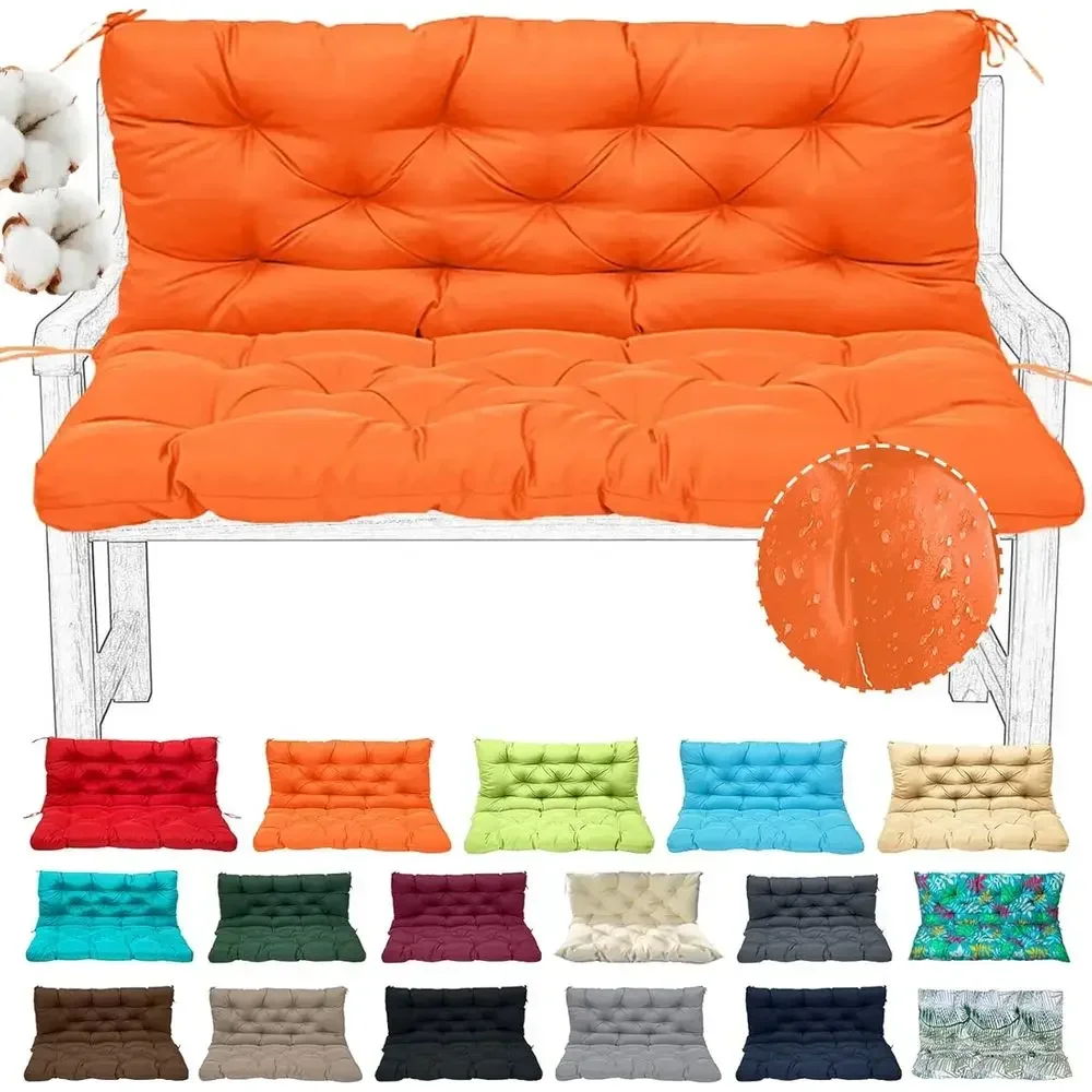 2-3 Person Outdoor Patio Swing Cushion with Backrest, Waterproof Garden Bench Pad (Orange, 40x40in)