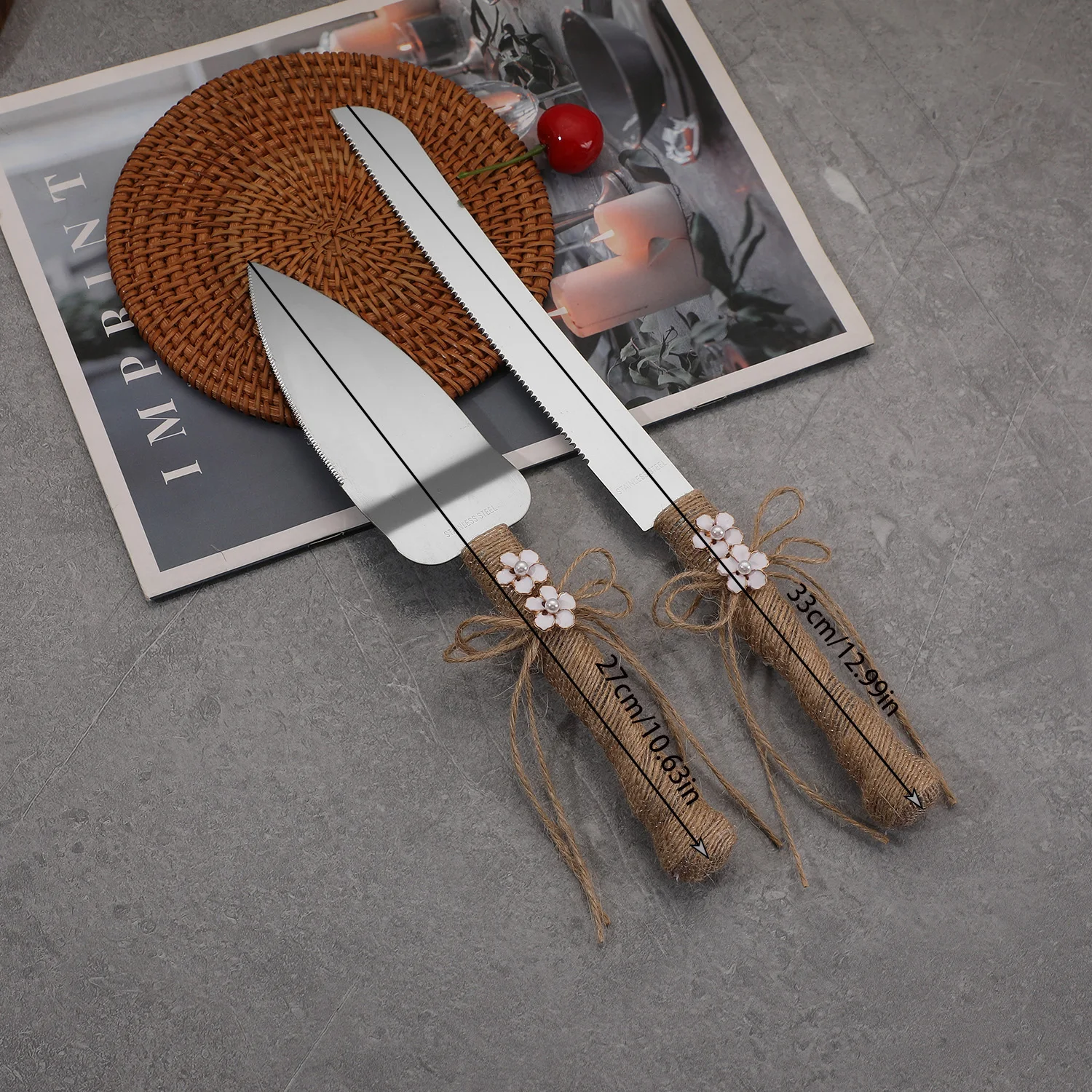 새로운 삼베 로프 웨딩 케이크 삽 세트 웨딩 소품 웨딩 기념품 선물