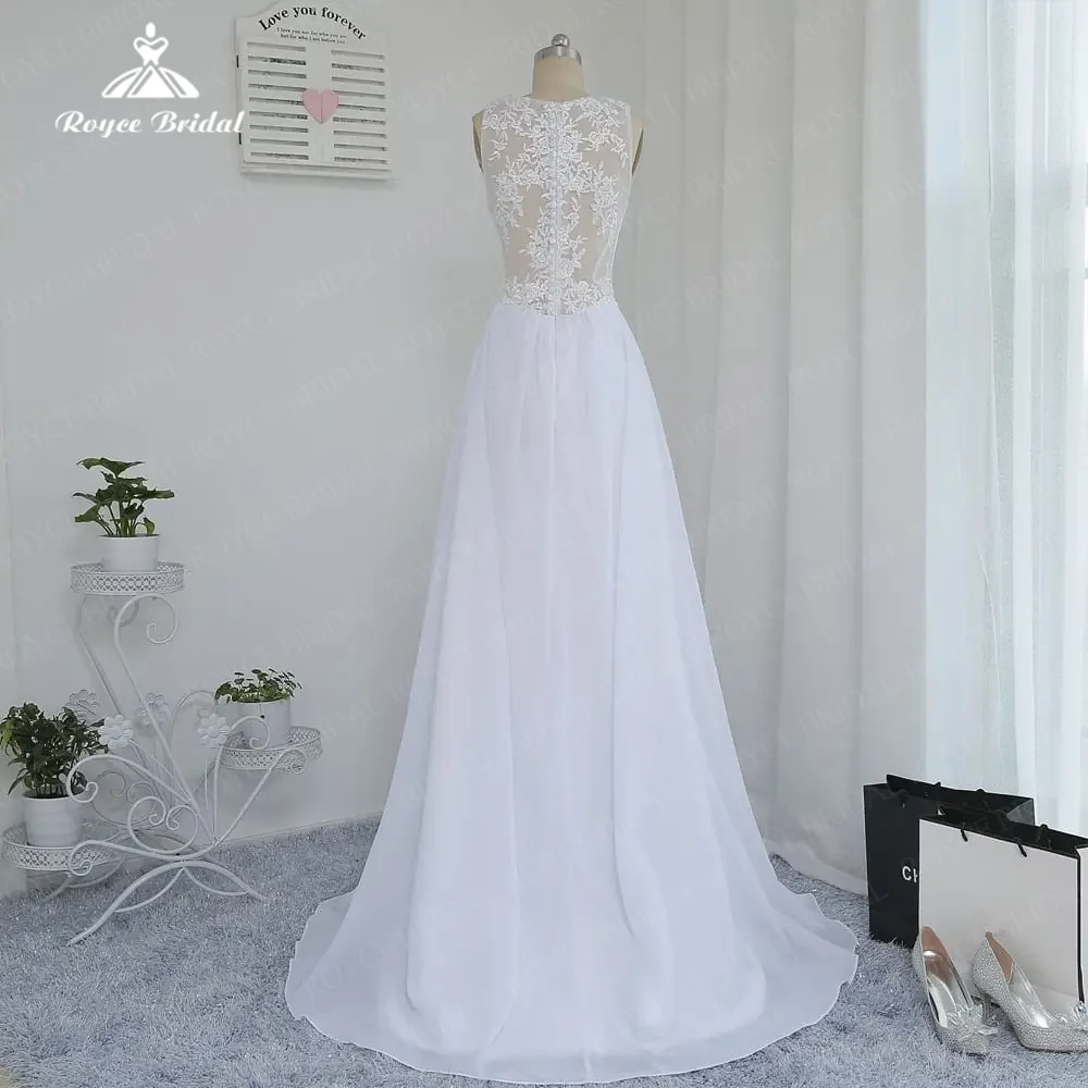 Romantic A Line Wedding Dress Organza Sleeveless Allure Lace Applique With Button Long Bridal Gowns For Women vestido canelado