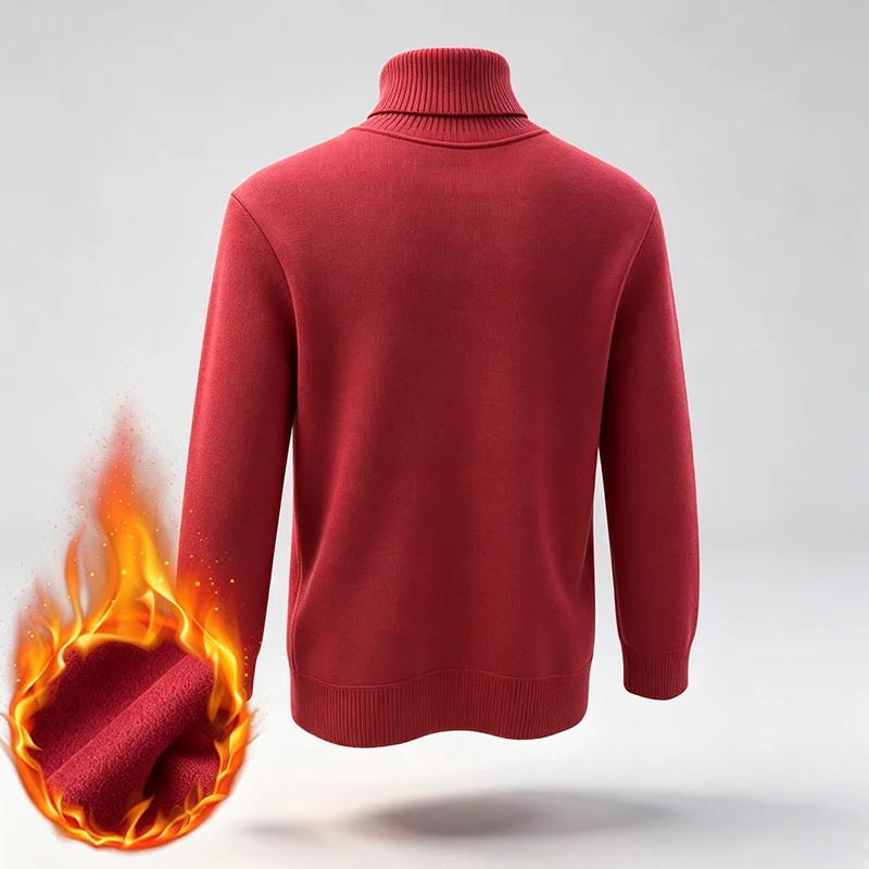 Herren Fleece-gefütterter Rollkragenpullover mit langen Ärmeln, gerippten Bündchen und Saum, Thermo-Pullover für die kalte Jahreszeit, alltägliche Freizeitkleidung für den Arbeitsweg. – Detail 20