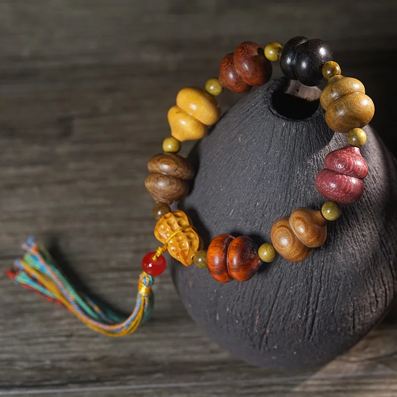 Multi-treasure Gourd Good Buddhist Cultural Item Fortune and Prosperity Prayer Beads Unisex Bracelet Carv