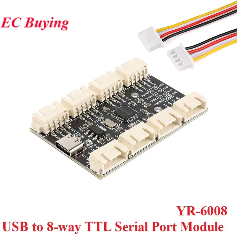 USB to 8-way Channels TTL Serial Port Module CH348 Multi-channel UART Expansion Board TypeC to 8 TTL HUBs PCB YR-6008 Cable