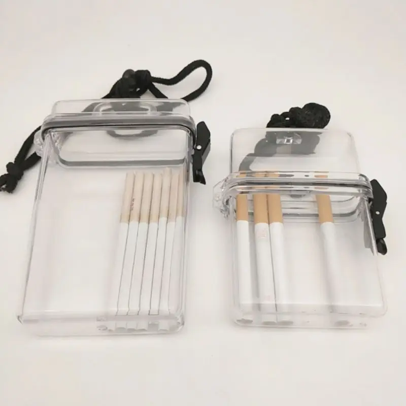 Transparent Waterproof Clear Cigarette Case Box Neck-Hung Portable Plastic Lipstick Lighter Card Storage Box Holder With Lanyard