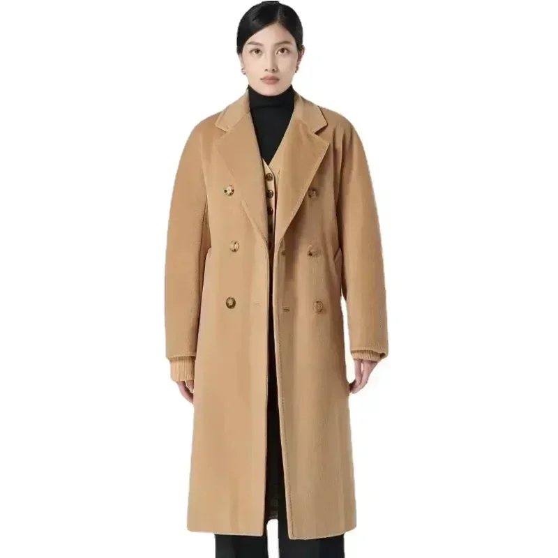 High Quality Women New Coat Winter Luxury Women's Jacket 10% Cashmere 90% Wool Material Camel Color Reversible Long Women Coat