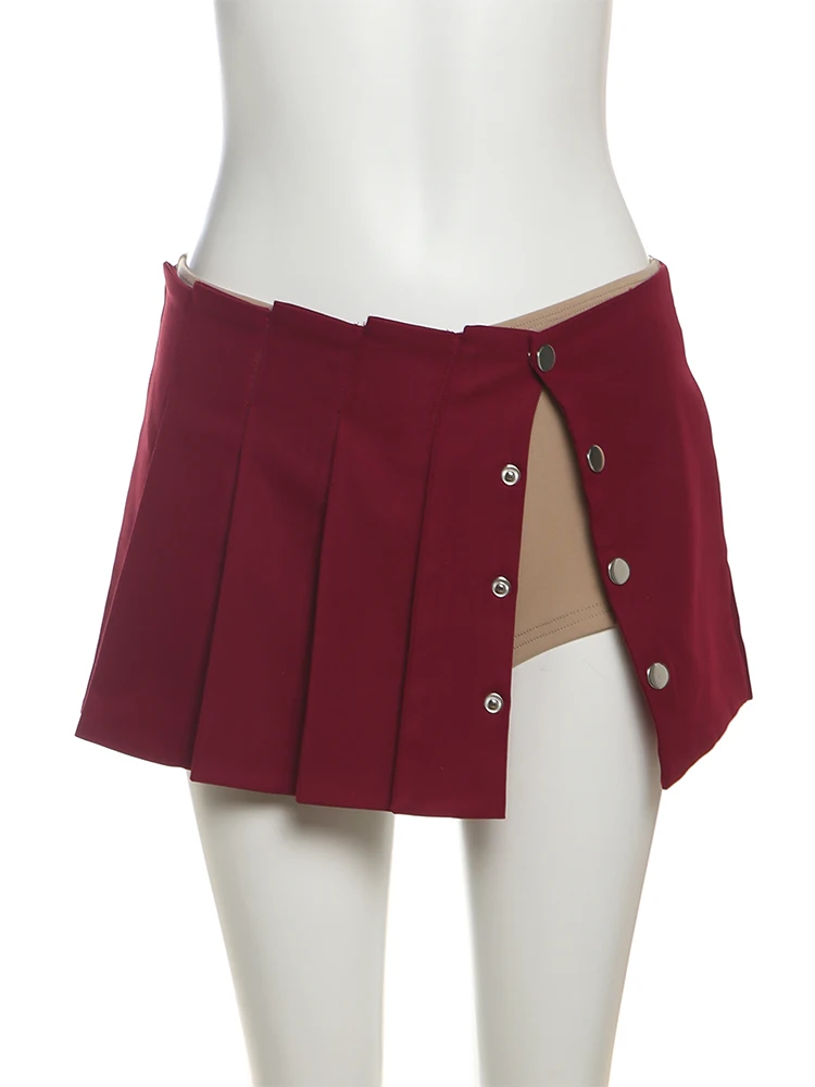 Sisterlinda الصيف الاتجاه الجديد التنانير الصغيرة النساء زر مرونة الخصر Ruched الانقسام هوتي الشارع موضة تنوعا نمط قيعان