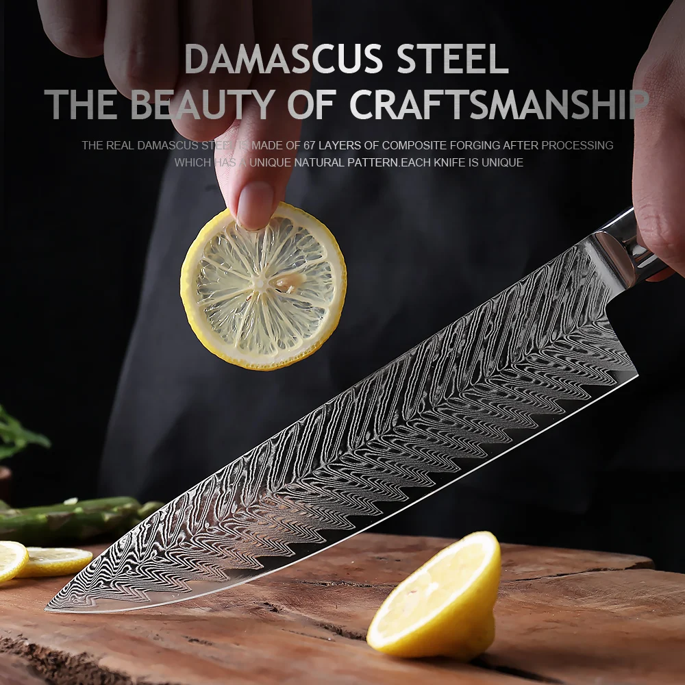 XITUO 1-8 Piece 67 Layers Damascus Steel Kitchen Knives Sharp Cut Food Multipurpose Green Grain Shell Resin Handle Kitchen Knife