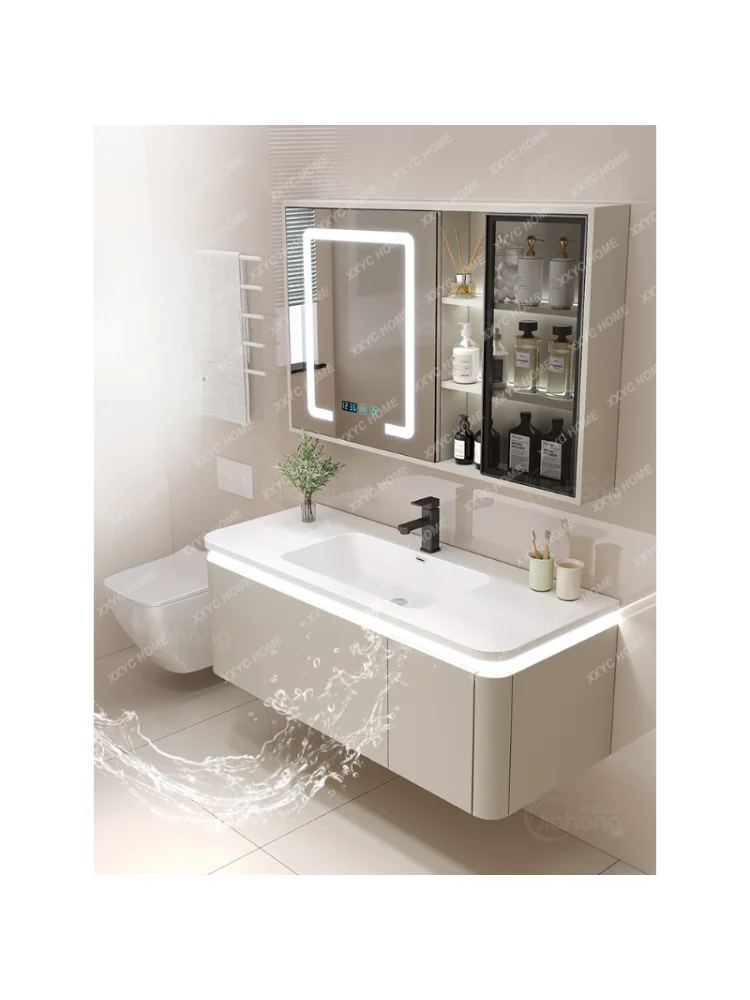 Qimeishi Whole Washbin Washstand Cream Style Bathroom Cabinet Modern Bathroom Light Luxury Face Washing Wash Basin