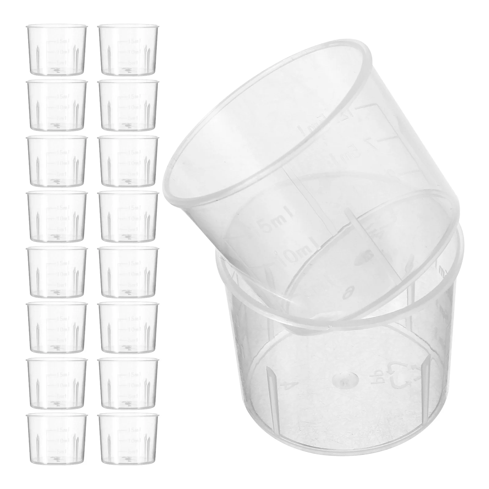 

100pcs Plastic Cups 15ml Clear Scale Laboratory Beakers Measuring Tools Supplies Graduated Beakers Liquid Measuring