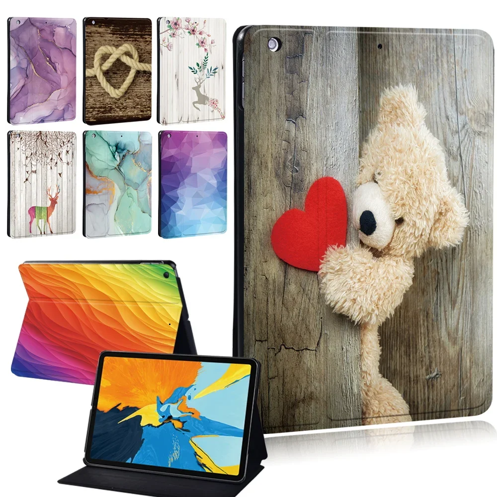 Coque à rabat pour tablette Huawei MediaPad T3, 8.0 pouces/T3 10 9.6 pouces/T5 10 10.1 pouces M5 Lite 8 Lite 10.1 pouces/M5 10.8 pouces cuir 3D et bois, avec stylo