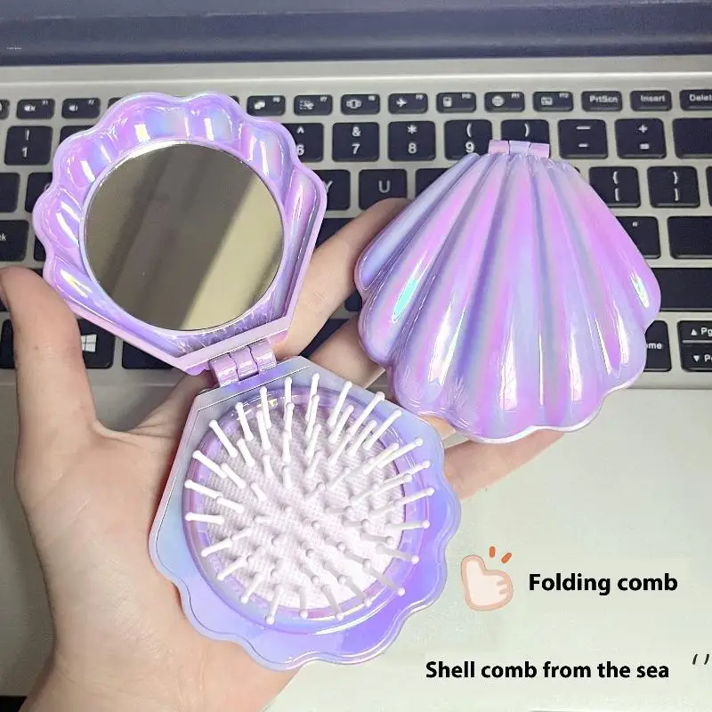 Shells Folding Comb Airbag Hair Brush With Mirror Anti-static Comb Multifunctional Practical Plastic Hair Brushes & Combs