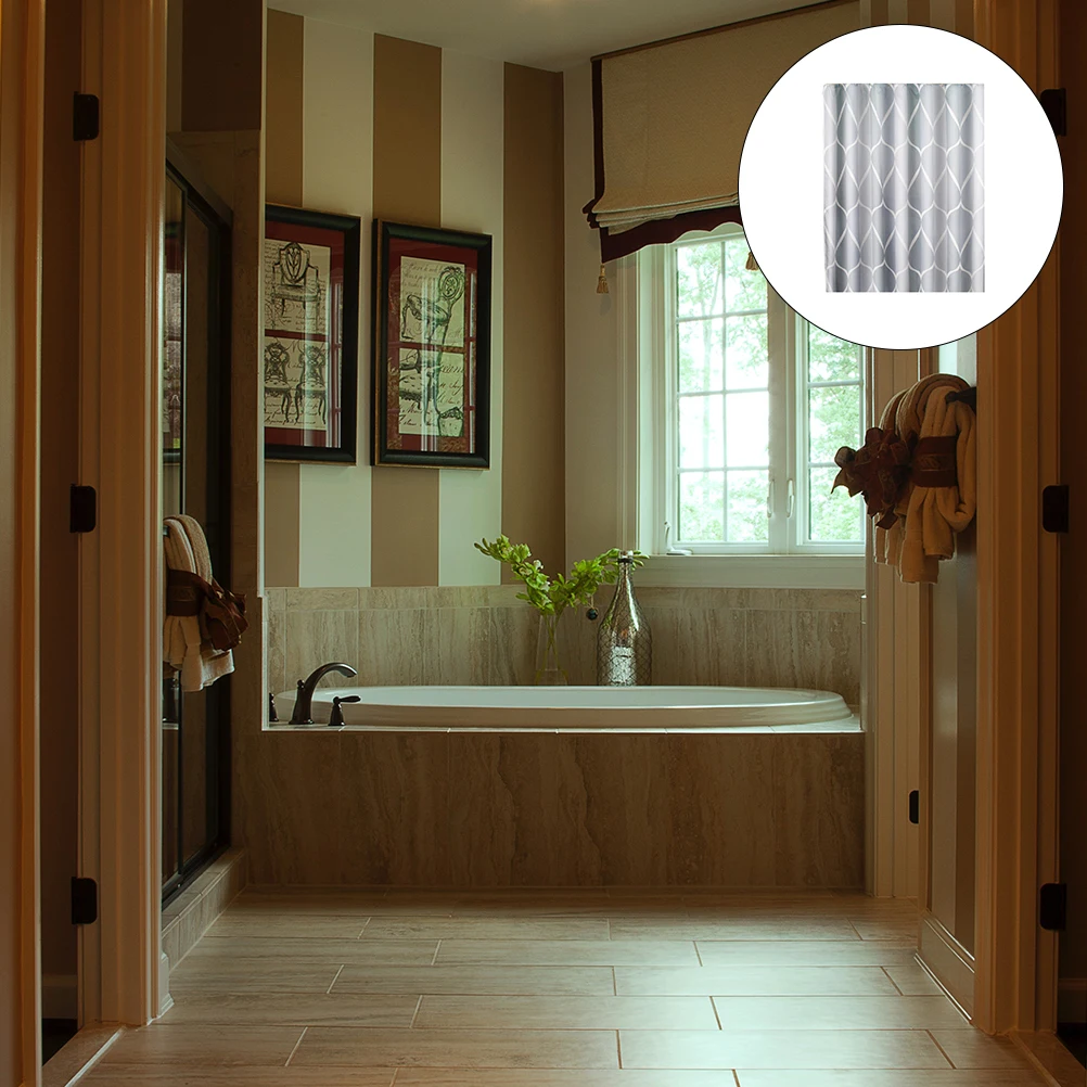 

1set Waterproof Shower Curtain Light Grey Black Bath Curtains Washable Bathroom Polyester Practical Home Essentials Gift