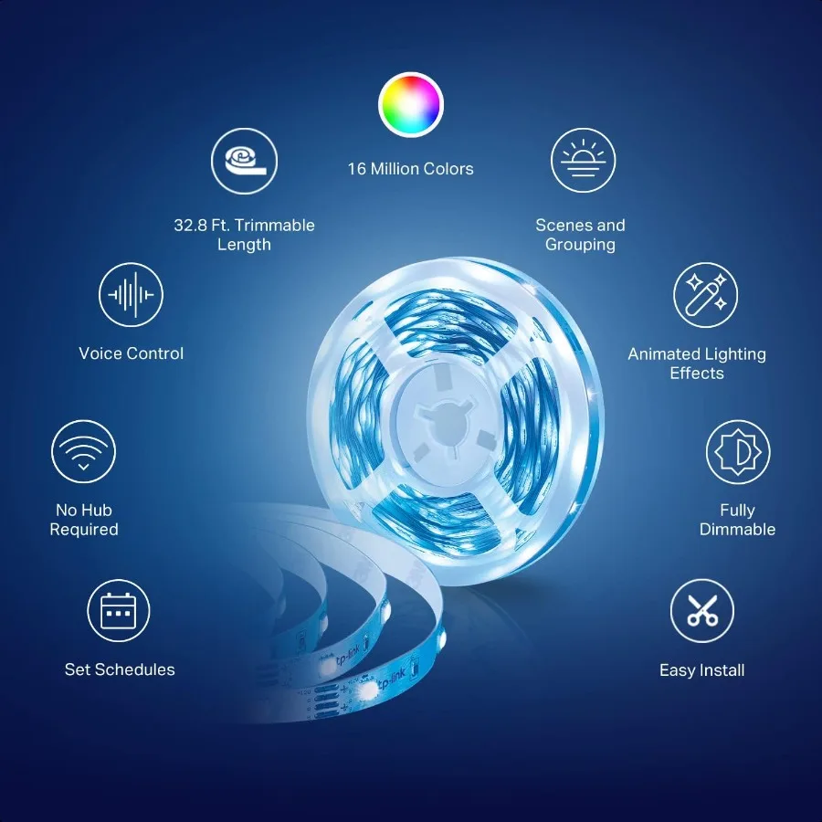 شريط إضاءة LED ذكي من كاسا RGB 32.8 قدم 2 لفات من 16.4 قدم. شريط WiFi LED يعمل مع Alexa وGoogle Assistant High Brightn Trimmab