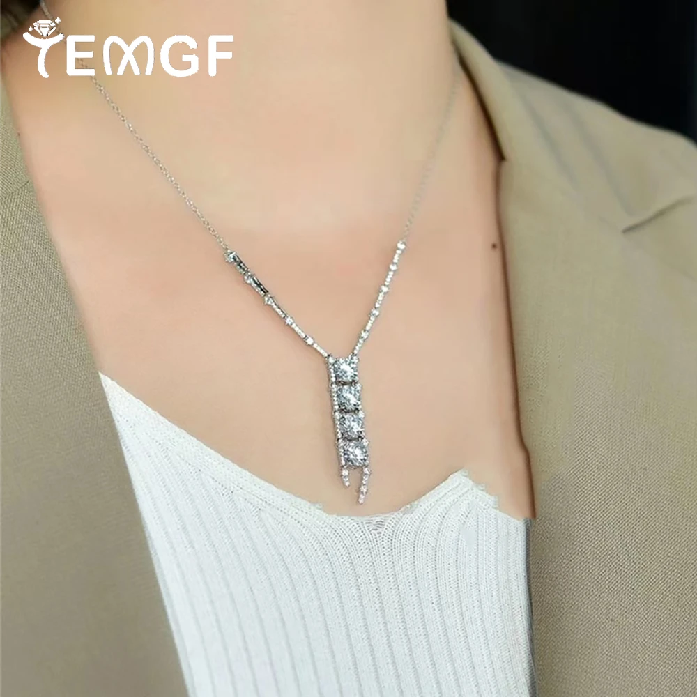 

TEMGF Moissanite Pendant Necklace With Certificate 925 Sterling Silver Chain for Women Wedding Banquet Luxury 4CT Neck Jewelry