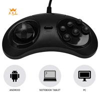 A08E-Gamepad Wired 6-Key Usb Game Controller Joypad For Sega Genesis / Md Pc / 2 Y1301 / Mac Mega Drive Black Plastic