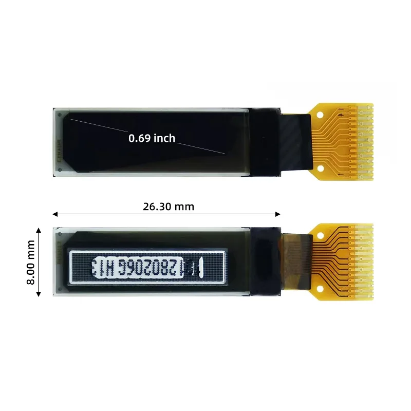 0.69 インチ SSD1315 OLED ディスプレイ モジュール - ホワイト IIC 96x16 モノクロ画面 - 14 ピン小型 LCD スクリーン モジュール