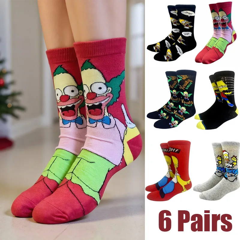 6 أزواج أنيمي الخريف النساء الرجال الجوارب الكرتون شخصية سكيت الجوارب Harajuku الأوسط أنبوب القطن للجنسين الجوارب حجم 36-44