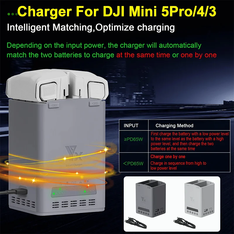 65W Fast Charging Hub For DJI Mini 5Pro/4/3 Drone Battery 100W Two-Way Charger Portable Intelligent Butler Power Bank Accessory