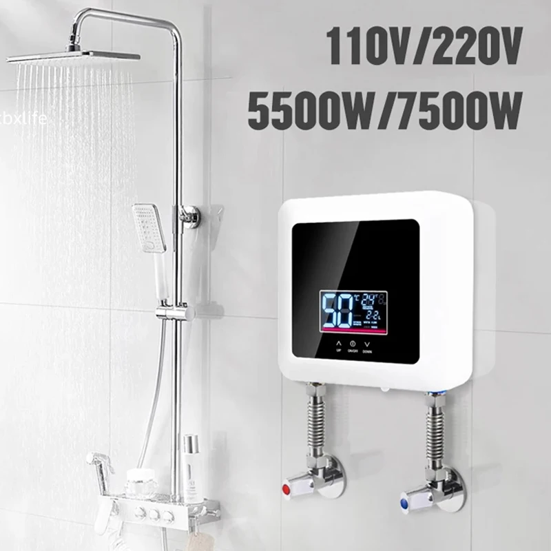 5500W/7500W Tankless Water Heater Electric Hot Water Heater Shower Bathroom Kitchen Instant Water Heater with Remote Control