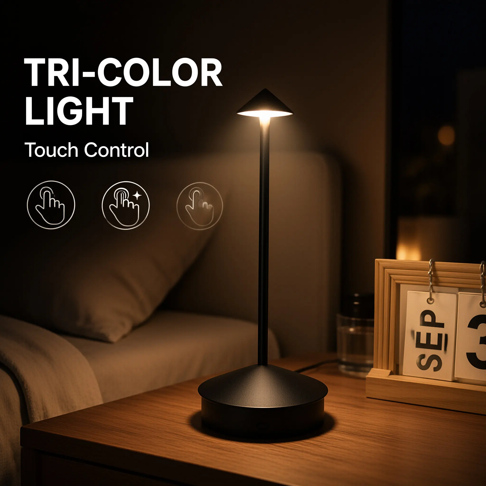 usb接続のタッチスイッチ式、プロフェッショナルなデザインのデスクランプ。装飾としても使える、寝室やリビング、小さな机に最適なランプ。