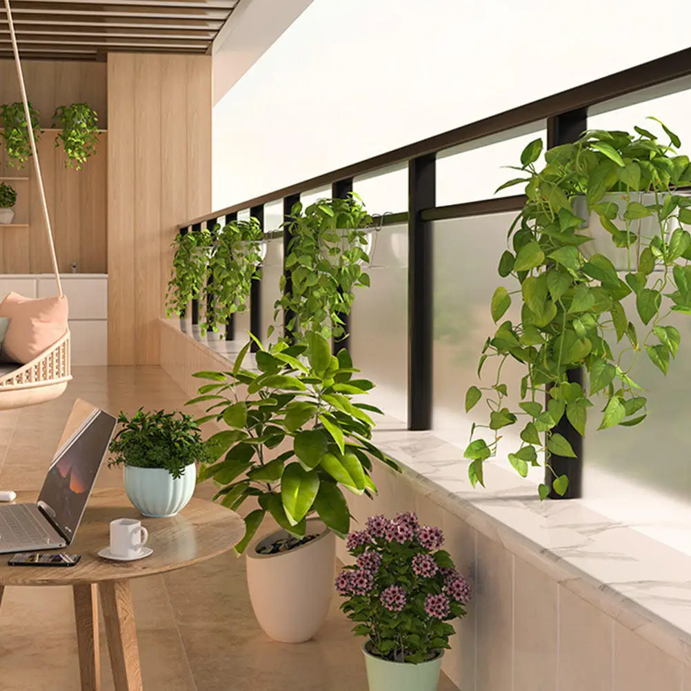 2Pcs Balcony Flowerpot Hanging Rack Premium Iron Plant Pot Holder for Garden Yard Living Room Study Space Saving Decorative