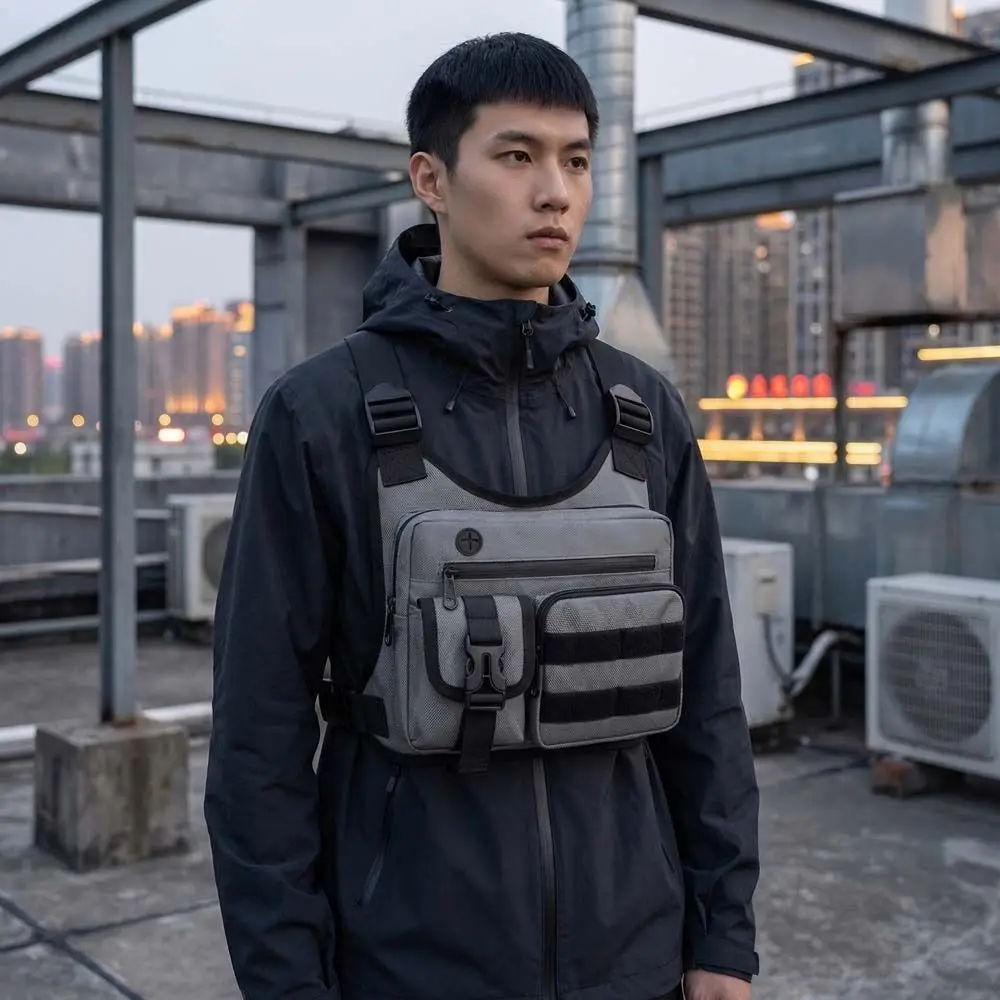 Adjustable Sports Vest Bag Water Resistant Lightweight Outdoor Chest Bag Oxford Cloth Multi-functional