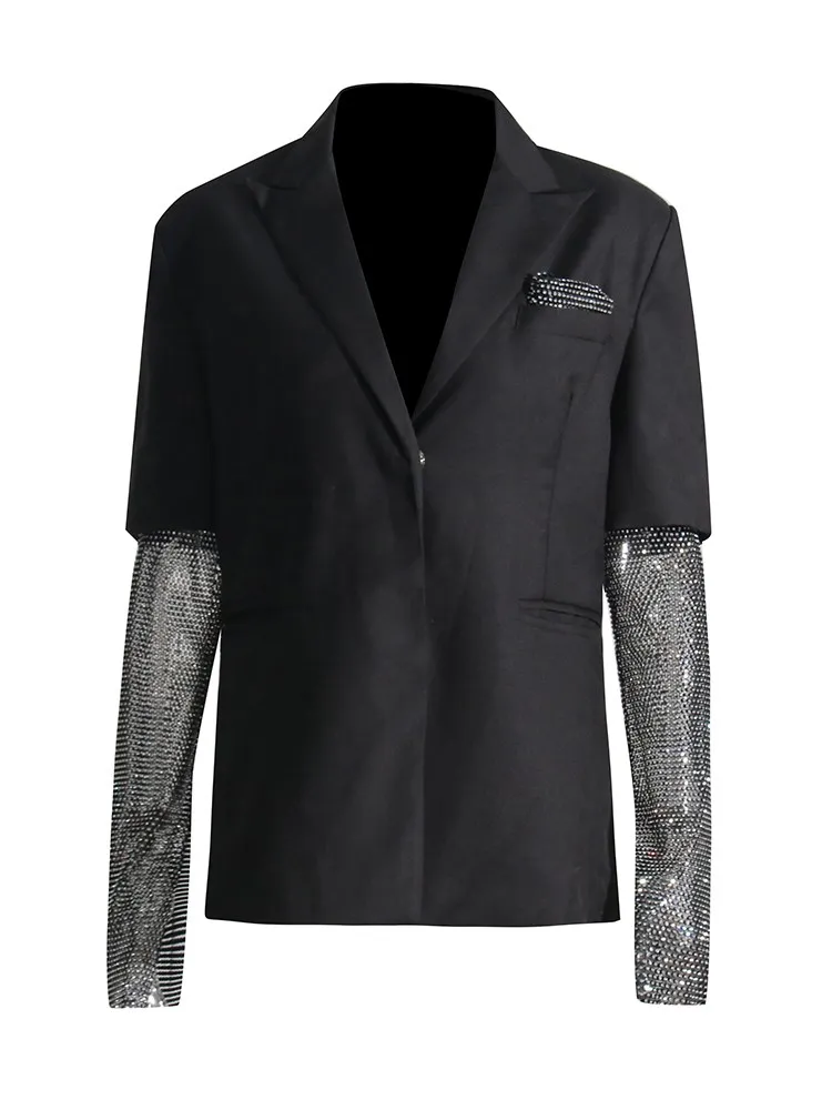 TWOTWINSTYLE Blazer temperamento solido per le donne colletto dentellato manica lunga impiombato diamanti Designer Blazer moda femminile nuovo