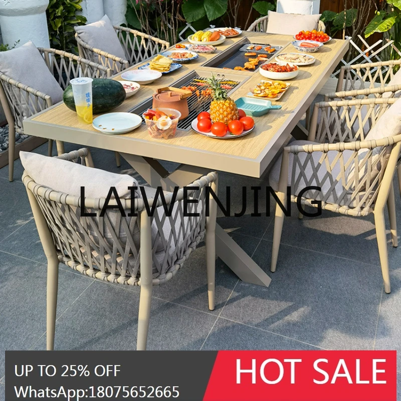 RWJ Household Smokeless Charcoal Grill Rack Nordic Yard Leisure Courtyard Outdoor Barbecue Table and Chair