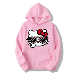 Hello Kitty Cartoon Anime Women Pullover Tops Spring Autumn Men Hoodies 2024 New Casual Pink Sports Couple Sweatshirts Clothing