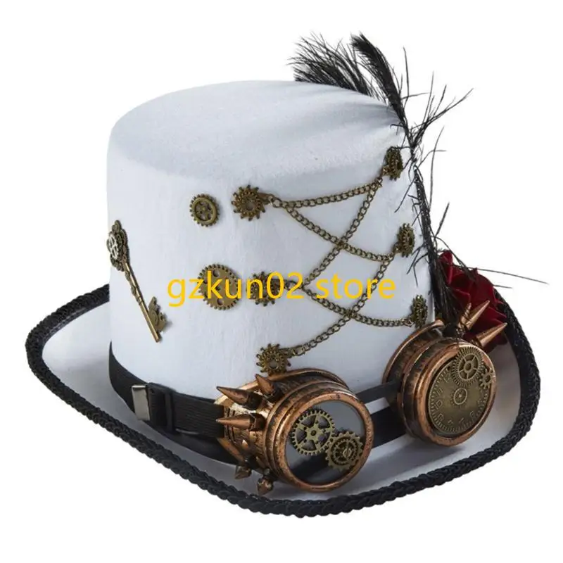 KXRB Steampunk Time Chapéu Steampunk Cartola para homens com óculos Chapéu Steampunk