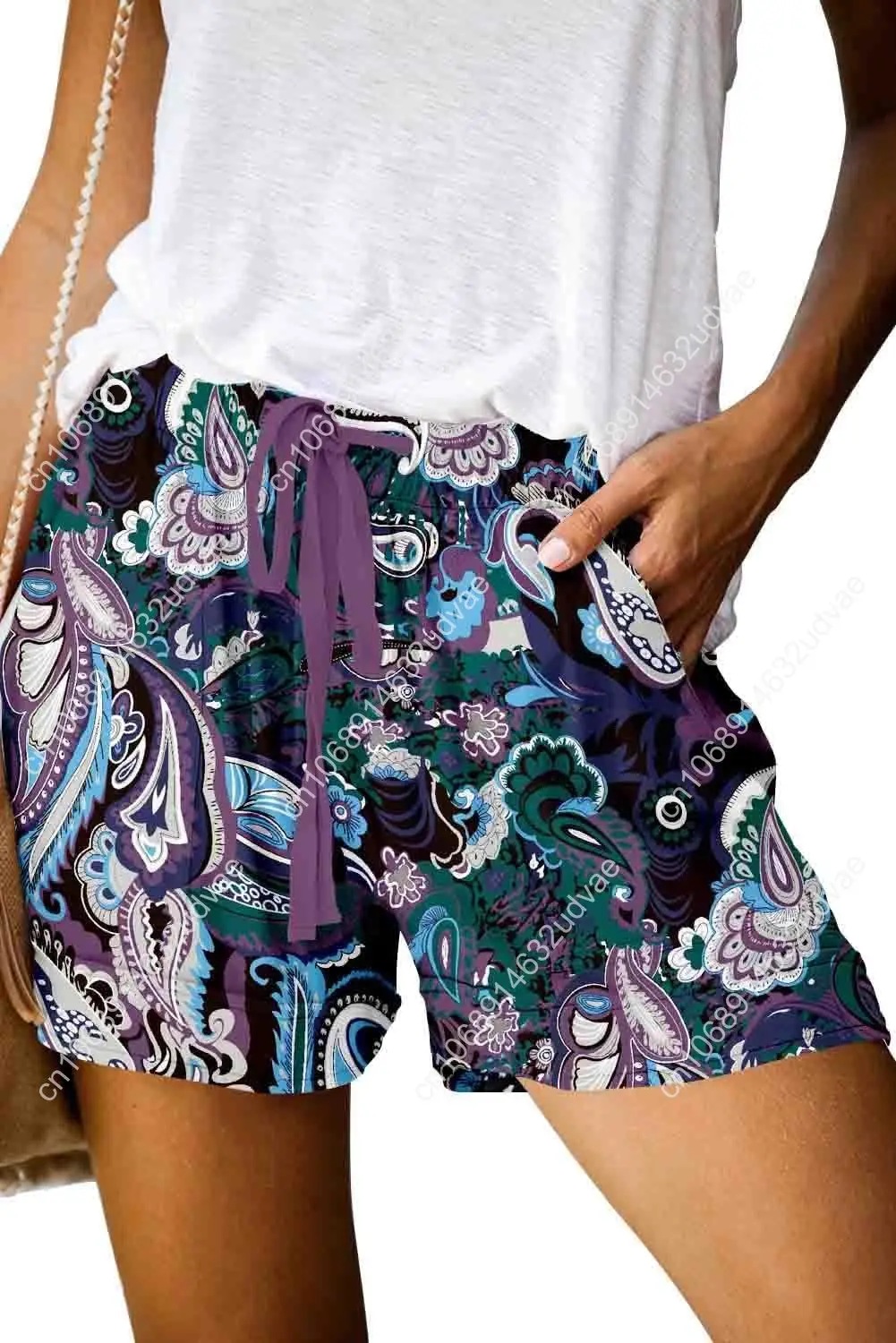

QUEEN PLUS Womens Casual Shorts Comfy Elastic Waist Drawstring Pocket Shorts Pants