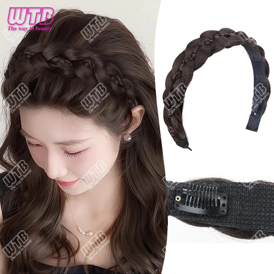 

Синтетическая плетеная повязка для волос, парик, парик на липучке, повязка для волос, женский натуральный плетеный парик с имитацией, встроенная повязка для волос