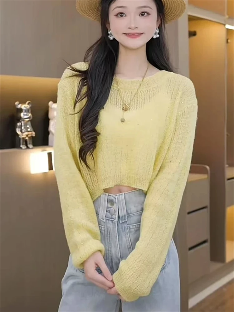 

Антивозрастной корейский вязаный свитер, женский модный весенний Новое поступление, длинный теплый повседневный круглый топ Ne