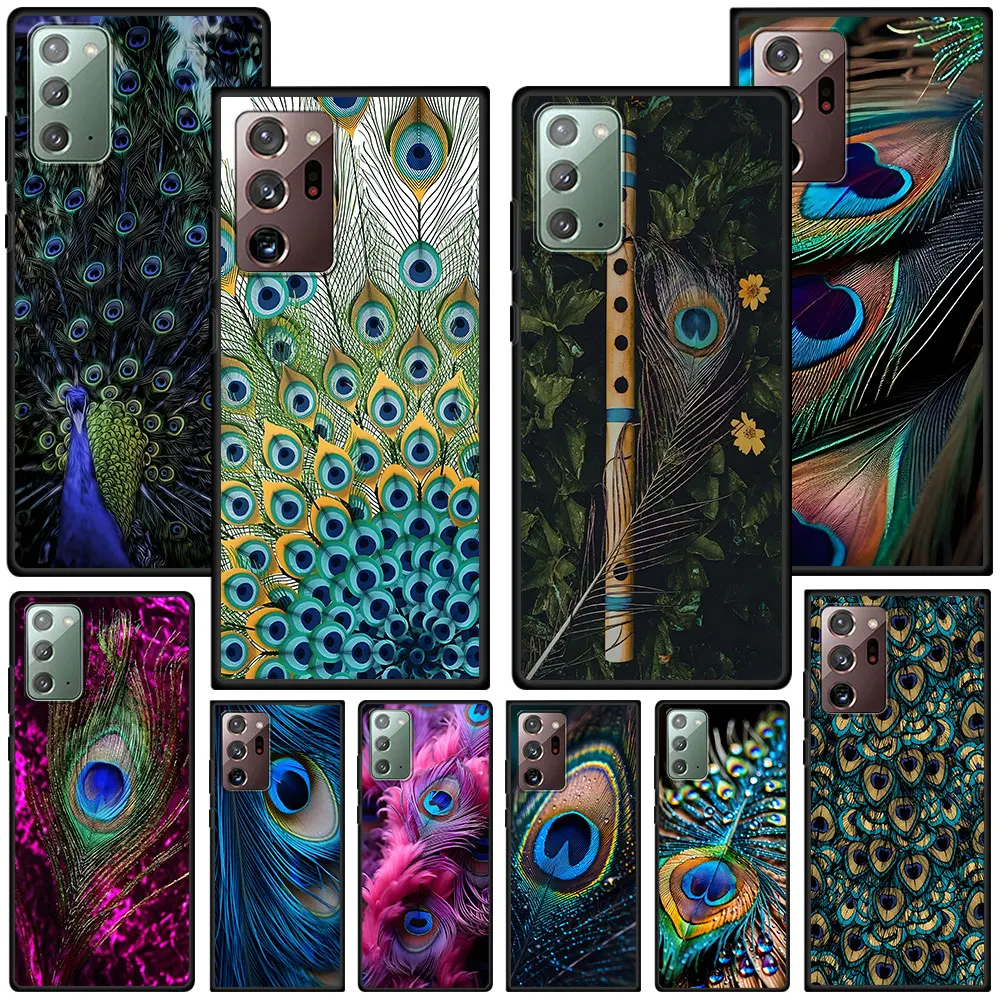 Peacock Feathers Case for Samsung Galaxy Note 20 Ultra 8 10 Lite 9 TPU Phone Cover Note 10 Plus Black Soft Shell Funda Capa