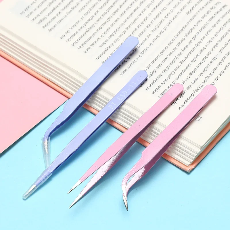 1Set  Picking Tool Makeup Eyelash DIY Tweezer Tool Stainless Steel Straight Curved Tweezers For Nail Art Sticker Rhinestones