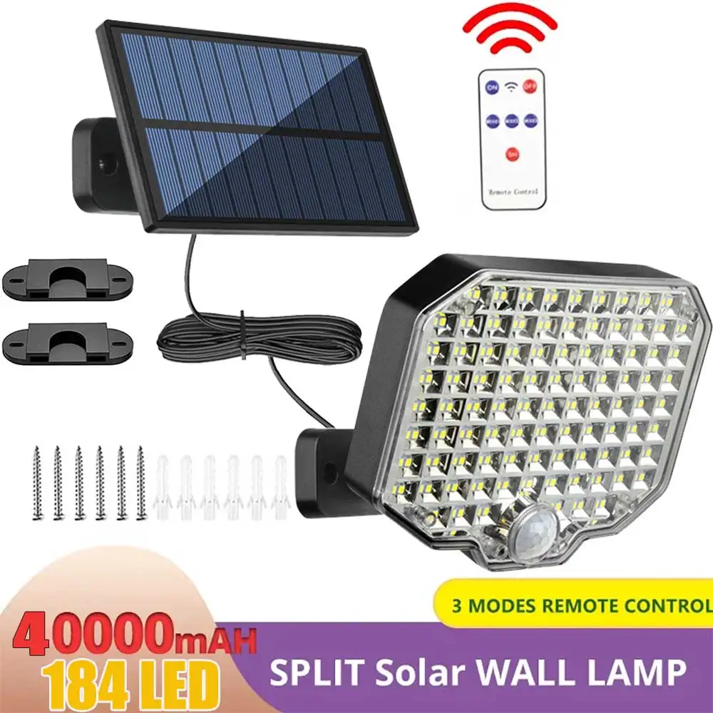 100000LM 184 LEDS Solar Street Lamp 3 Working Modes With Motion Sensor Remote Control Floodlight Outdoor Garden Yard  Wall Light